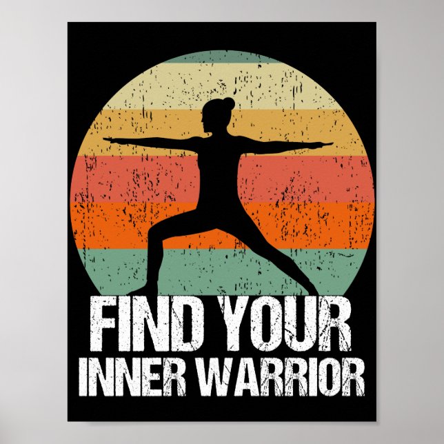 Inspirational Yoga Warrior Sunset Quote Poster (Front)