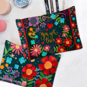 Inspirational You Got This Quote Floral Custom Accessory Pouch
