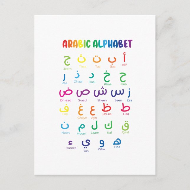 Inspire Arabic Learning: Beautiful Alphabet Art Postcard (Front)