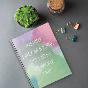 Inspire Dream Quote Abstract Watercolor Spiral Notebook