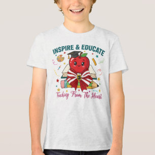 "Inspire & Educate Teacher T-Shirt – Cute Apple Tri-Blend Shirt