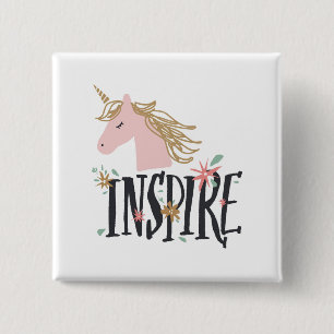 Inspire   Gold Mane Unicorn 15 Cm Square Badge