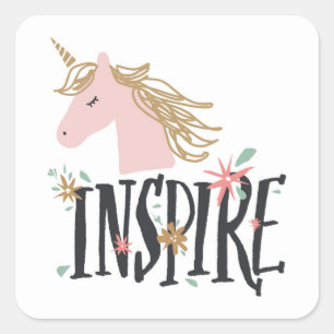 Inspire Gold Mane Unicorn Square Sticker