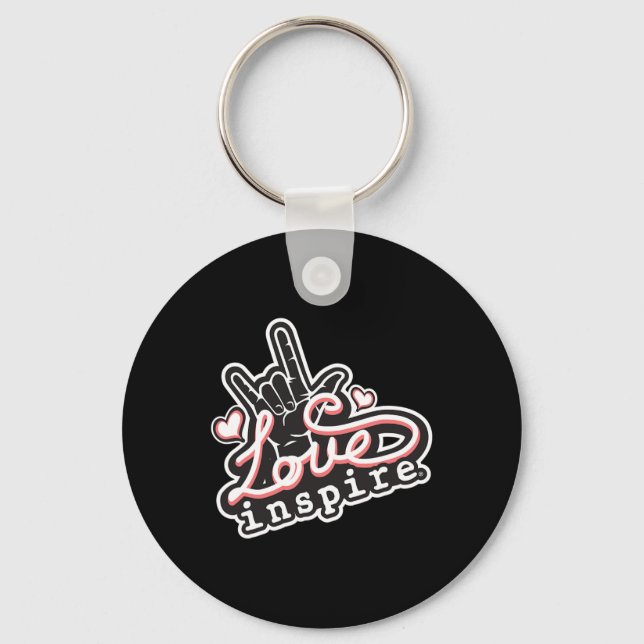 inspire Love ASL ILY Hand Sign Language Deaf Aware Key Ring (Front)