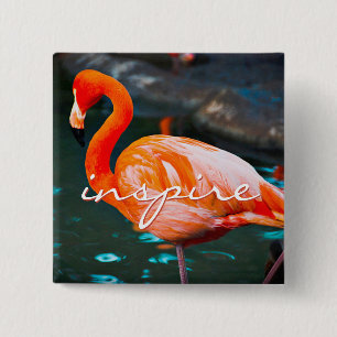 Inspire Script Pink Flamingo Photo Modern Stylish 15 Cm Square Badge