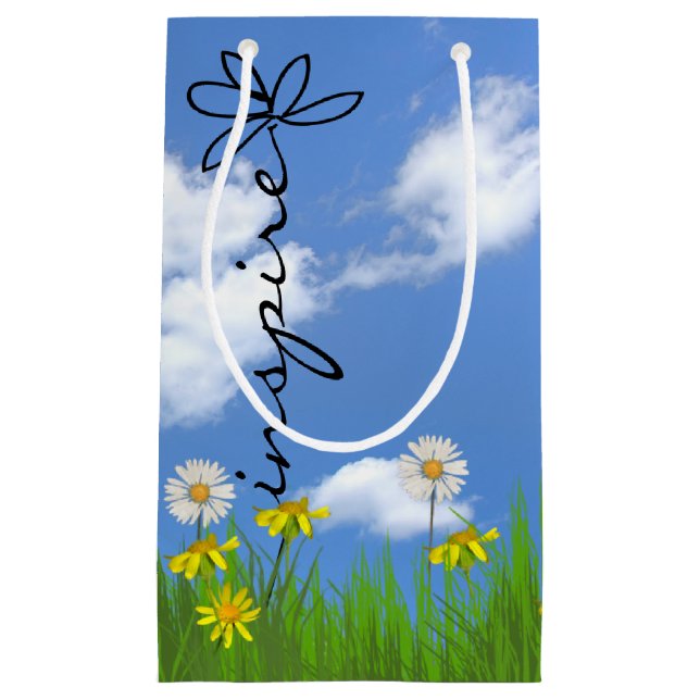 Inspire text daisy in grass small gift bag (Front)