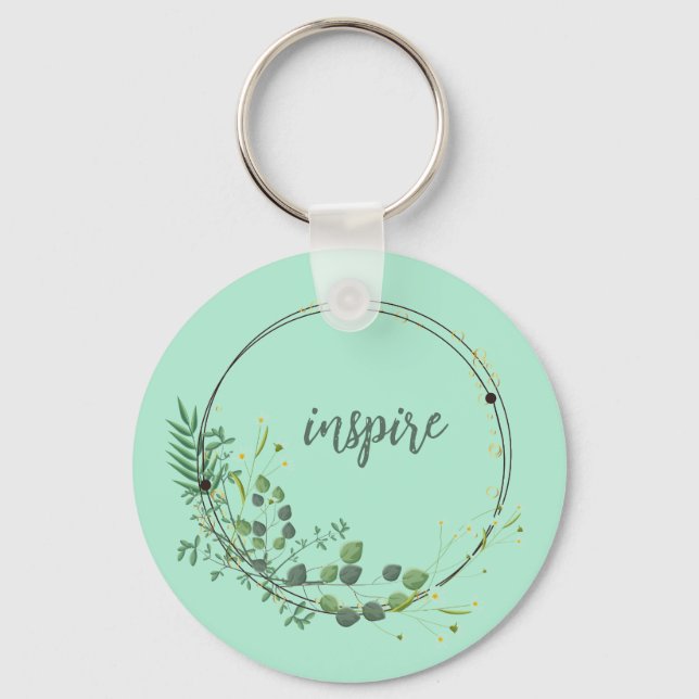 Inspire With Floral Botanical Frame Key Ring (Front)