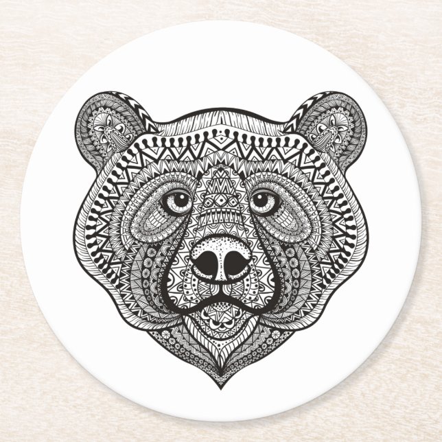 Inspired Bear Face Round Paper Coaster (Front)