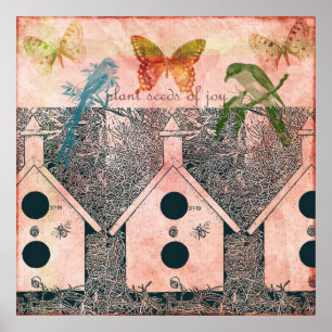 Inspired Birds with Bird Houses Poster