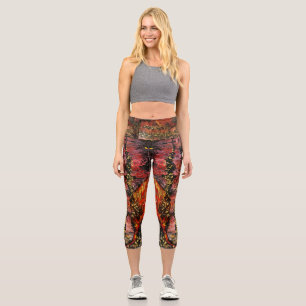 Inspired by California's Fires red gold fiery Capri Leggings