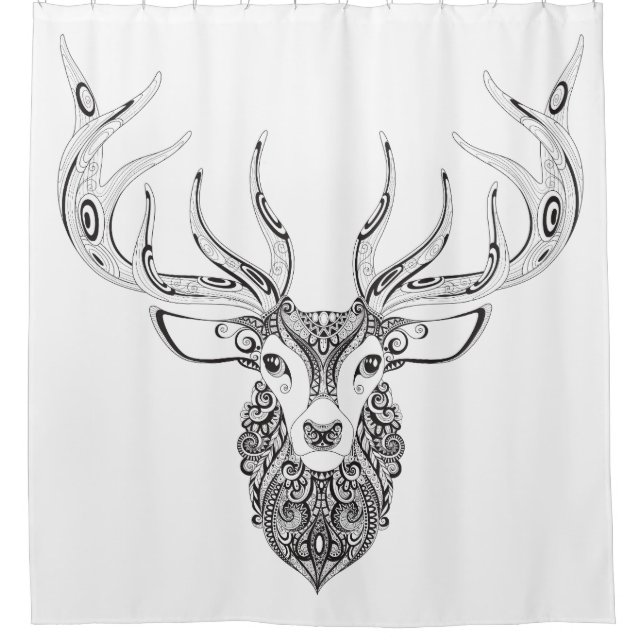 Inspired Deer Horned Head Shower Curtain (Front)