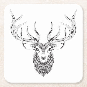 Inspired Deer Horned Head Square Paper Coaster