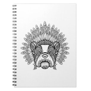 Inspired French Bulldog In War Bonnet Notebook
