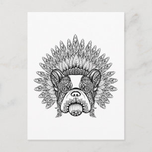 Inspired French Bulldog In War Bonnet Postcard