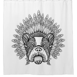 Inspired French Bulldog In War Bonnet Shower Curtain