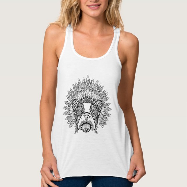 Inspired French Bulldog In War Bonnet Singlet (Front)