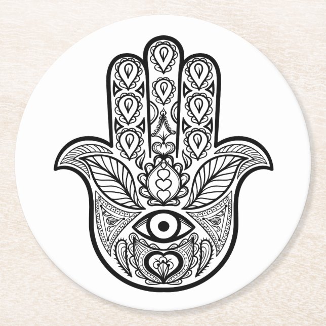 Inspired Hamsa Hand Round Paper Coaster (Front)