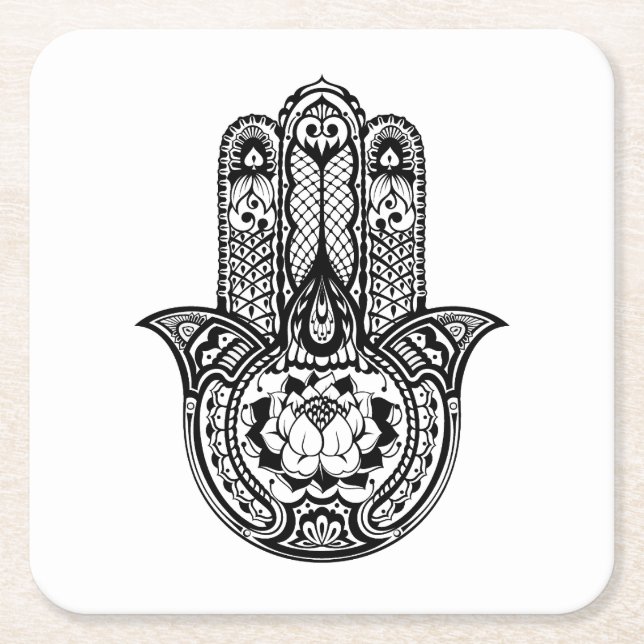 Inspired Hamsa Symbol Square Paper Coaster (Front)