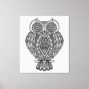 Inspired Hand Drawn Ornate Owl 6 Canvas Print