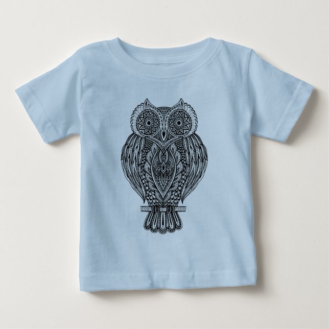Inspired Hand Drawn Ornate Owl Baby T-Shirt (Front)