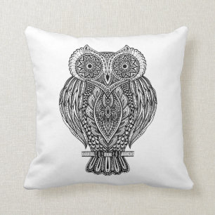 Inspired Hand Drawn Ornate Owl Cushion