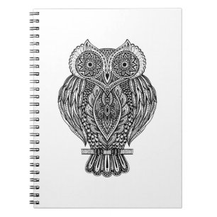 Inspired Hand Drawn Ornate Owl Spiral Notebook