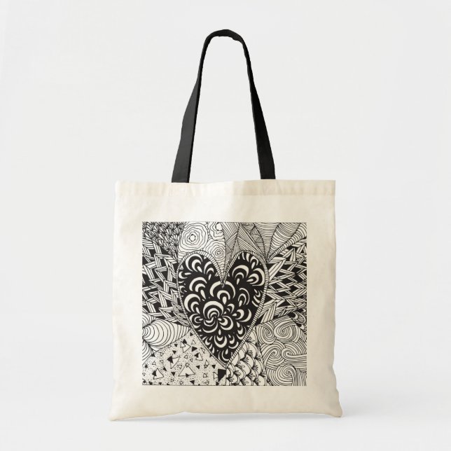 Inspired Heart Doodle Tote Bag (Front)