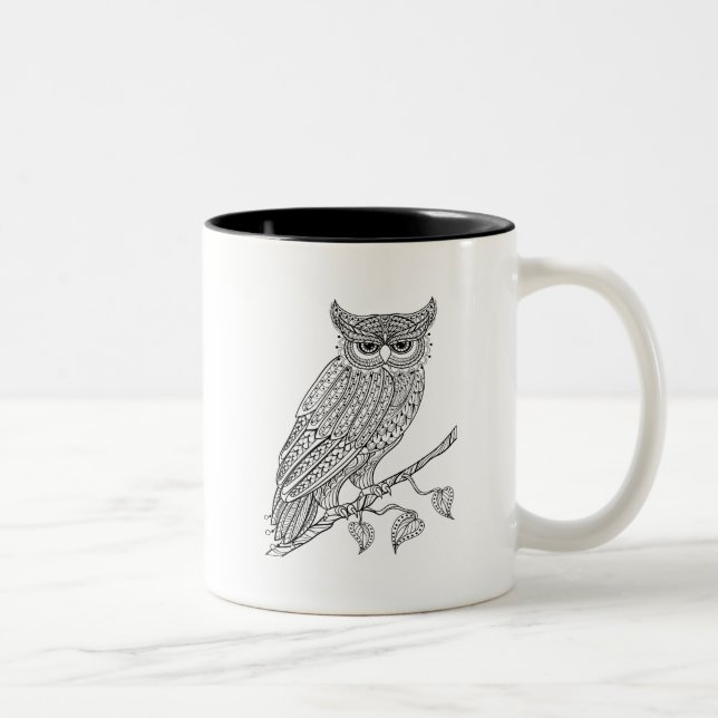 Inspired Magic Owl Sitting On Branch Two-Tone Coffee Mug (Right)