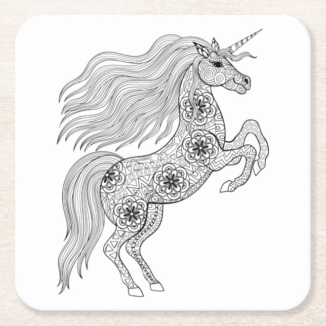 Inspired Magic Unicorn Square Paper Coaster (Front)