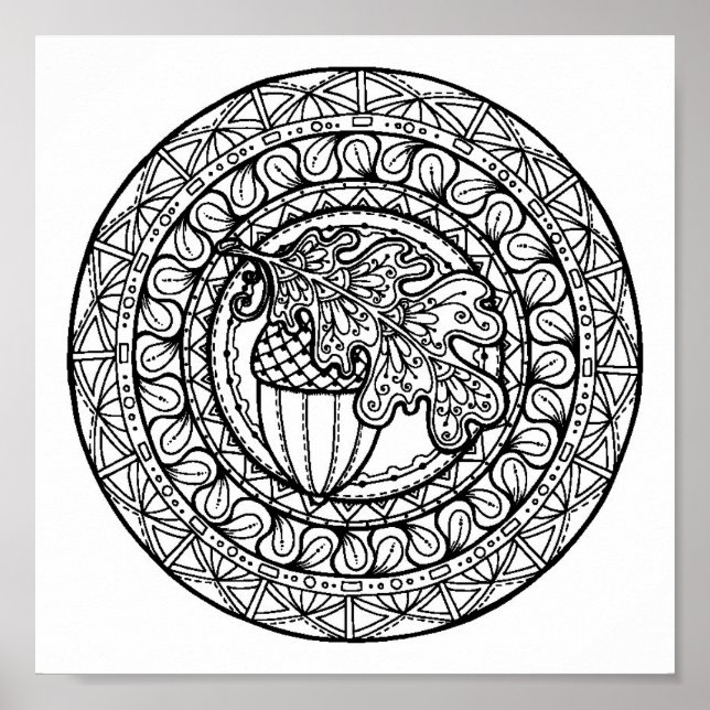 Inspired Mandala Autumn Oak Leaf 2 Poster (Front)