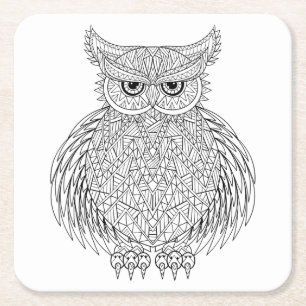 Inspired Owl Bird Totem Square Paper Coaster