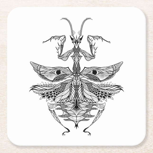 Inspired Praying Mantis Square Paper Coaster (Front)
