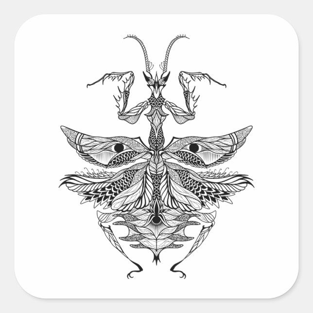 Inspired Praying Mantis Square Sticker (Front)