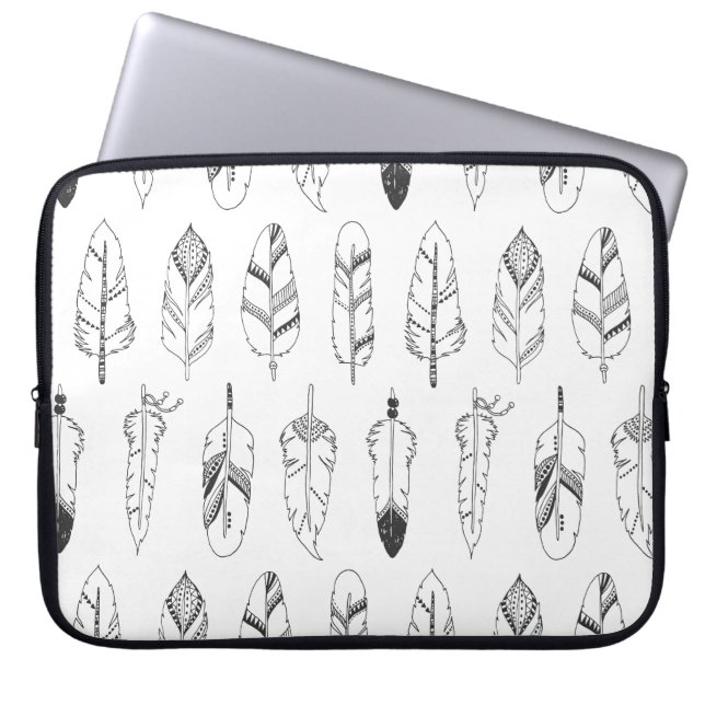 Inspired Retro Feather Pattern Laptop Sleeve (Front)