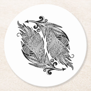Inspired Sketch Of Feathers Round Paper Coaster