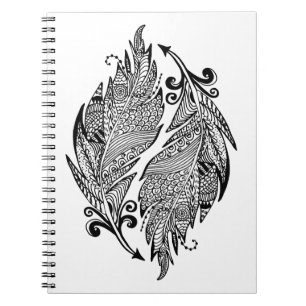 Inspired Sketch Of Feathers Spiral Notebook
