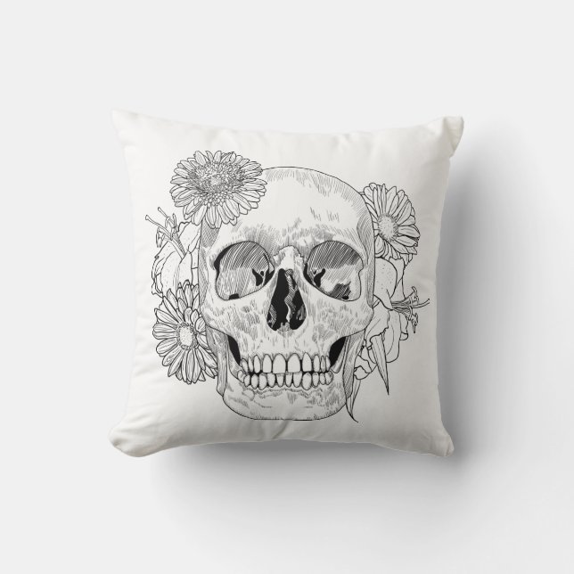Inspired Skull And Flowers Cushion (Front)