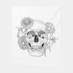 Inspired Skull And Flowers Fleece Blanket