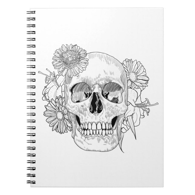 Inspired Skull And Flowers Spiral Notebook (Front)