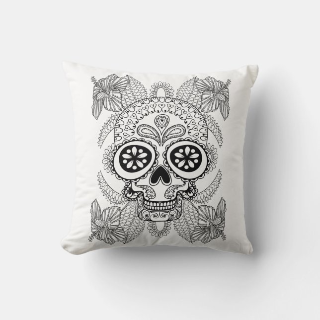 Inspired Skull In Flowers Cushion (Front)