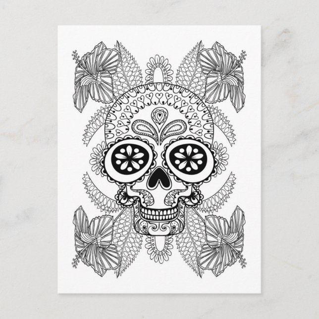 Inspired Skull In Flowers Postcard (Front)