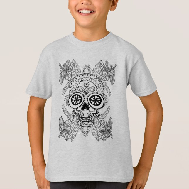 Inspired Skull In Flowers T-Shirt (Front)