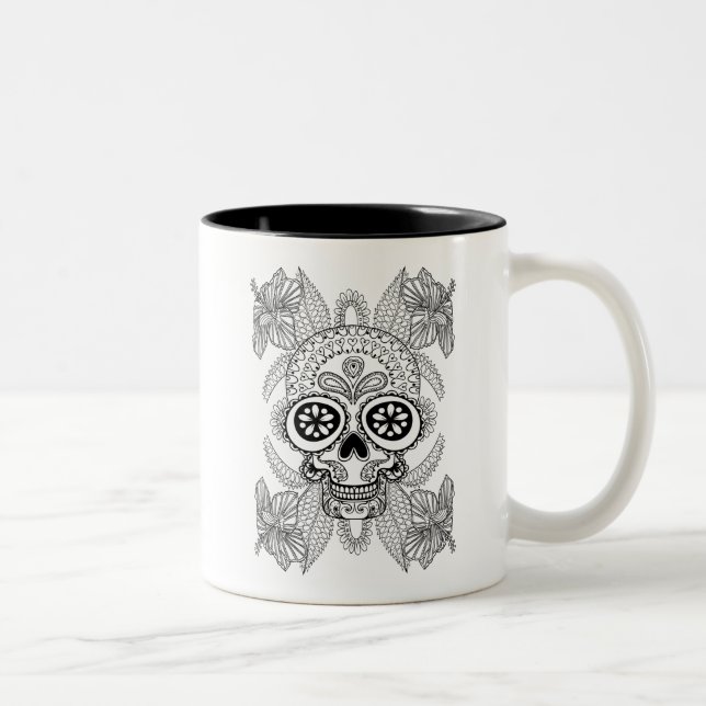 Inspired Skull In Flowers Two-Tone Coffee Mug (Right)