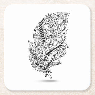 Inspired Tribal Feather Square Paper Coaster