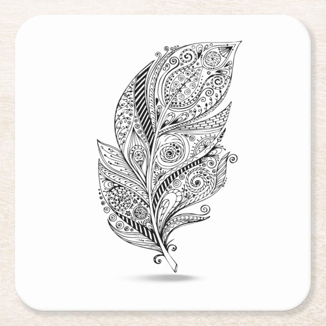 Inspired Tribal Feather Square Paper Coaster (Front)