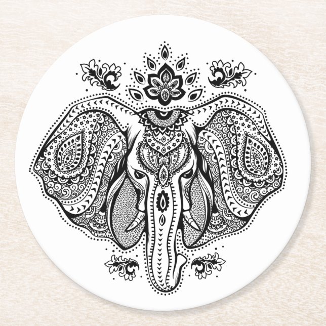 Inspired Vintage Indian Elephant Round Paper Coaster (Front)