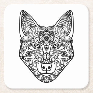 Inspired Wolf Head Square Paper Coaster