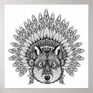 Inspired Wolf In Feathered War Bonnet 2 Poster