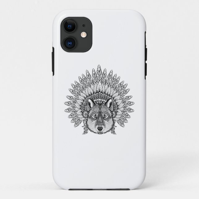 Inspired Wolf In Feathered War Bonnet Case-Mate iPhone Case (Back)