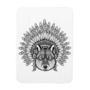 Inspired Wolf In Feathered War Bonnet Magnet